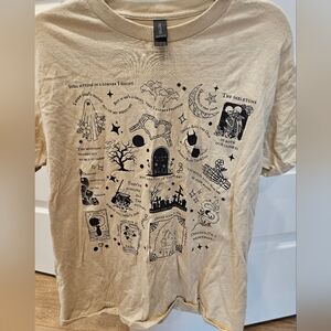Beige Graphic T-Shirt with Black Illustrations